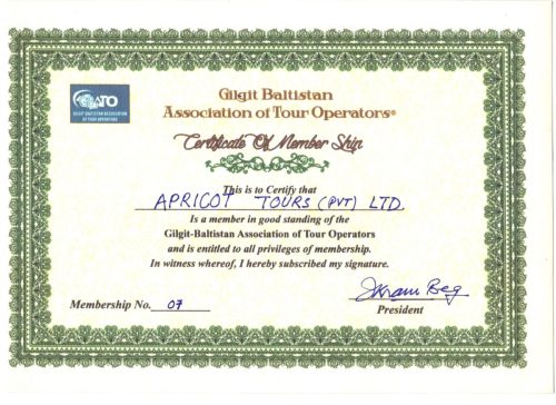 apricot tours certificate